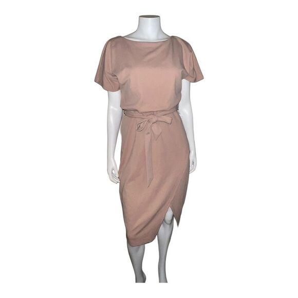 Kensie Womens Tan Tie Front Blouson Wrap Dress Belted Short Sleeves 10 NWT - Picture 5 of 12